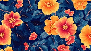 蓝底绚丽花卉图案纹理