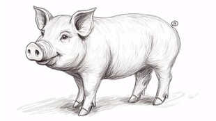 手绘站立小猪素描图