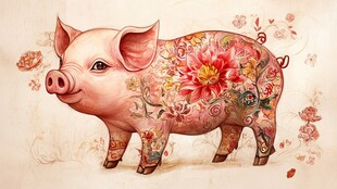 彩绘花猪插画 灵动又精美