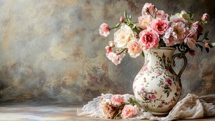 复古花瓶中的柔美花卉