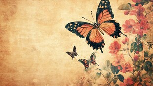 复古风蝴蝶花卉背景图