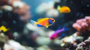 多彩海鱼悠游于珊瑚间