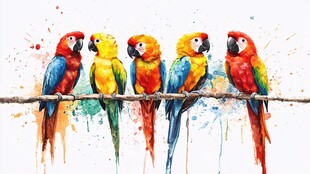 五彩鹦鹉栖于枝头