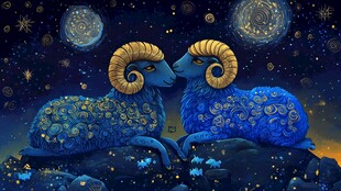星空下的双羊浪漫依偎