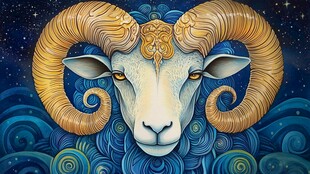 梦幻风格白羊座羊头插画