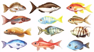 多样色彩斑斓的鱼类集合