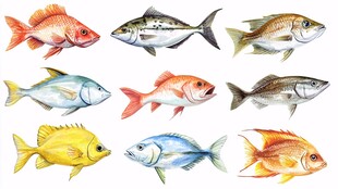 多彩手绘海洋鱼类集合