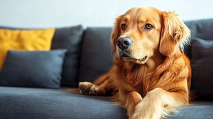 沙发上的金毛犬