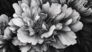 黑白牡丹花卉特写