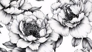 黑白牡丹花卉图案设计