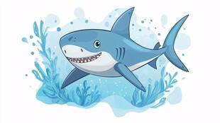 可爱鲨鱼畅游海底世界