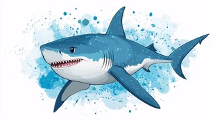 水彩风格可爱鲨鱼插画