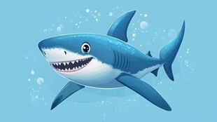 可爱鲨鱼在蓝色海洋中游弋