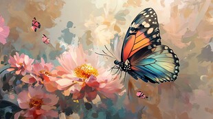 彩蝶翩跹于烂漫花丛间