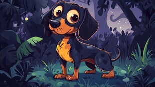 夜林中的可爱腊肠犬