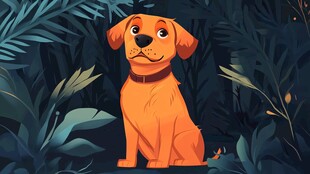 森林中的可爱小黄狗