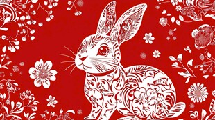 红色剪纸风吉祥兔子图案