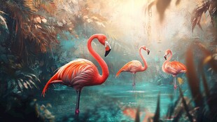 梦幻丛林中的火烈鸟美景