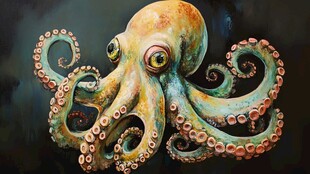 彩色艺术风章鱼绘画作品