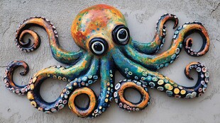 多彩手绘章鱼墙面装饰品