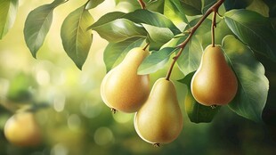 枝头金梨挂 绿叶相映衬