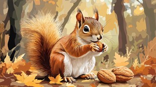 秋日松鼠享食核桃瞬间