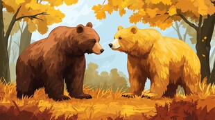 秋日双熊林间对视