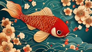 锦鲤游弋繁花间