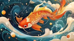 锦鲤畅游于波涛之中