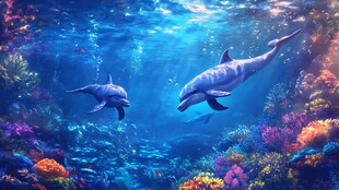 梦幻海底双海豚共游图