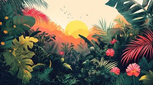 热带雨林中的日落美景