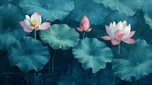 水墨风荷花荷叶美景图