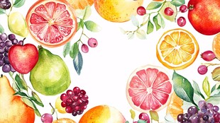 水彩绘多彩水果环绕图