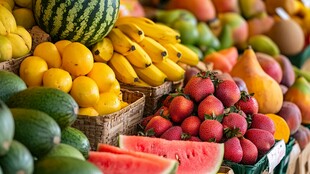 缤纷多彩的新鲜水果陈列