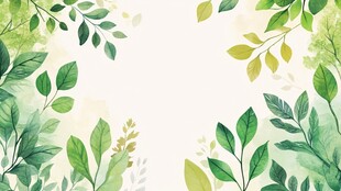 清新绿叶水彩背景图