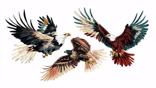 三只雄鹰展翅飞翔图