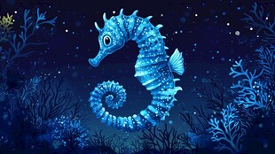 梦幻蓝色海马的深海奇景