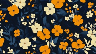 深蓝色底多彩花卉图案