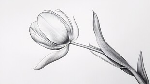 黑白素描郁金香花卉图