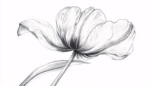 黑白线条勾勒的优雅郁金香