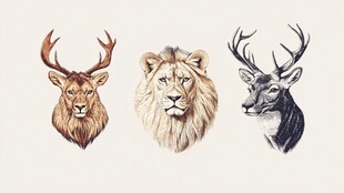 动物头像插画 鹿与狮子