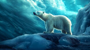 北极冰原上的孤独北极熊