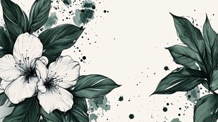 水墨风花卉绿叶装饰图