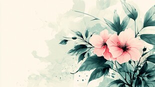 水墨风粉色花卉清新图