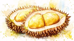 水彩风切开的美味榴莲