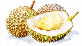 水彩绘榴莲 饱满果肉诱人