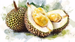 水彩画中的美味榴莲