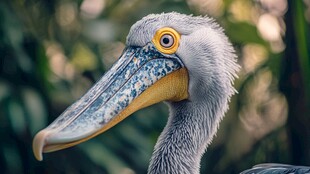 灰鹈鹕特写 独特长喙与大眼