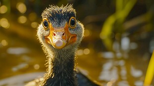 呆萌小鸭水中露可爱神态