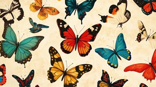 多彩蝴蝶群飞复古风图案